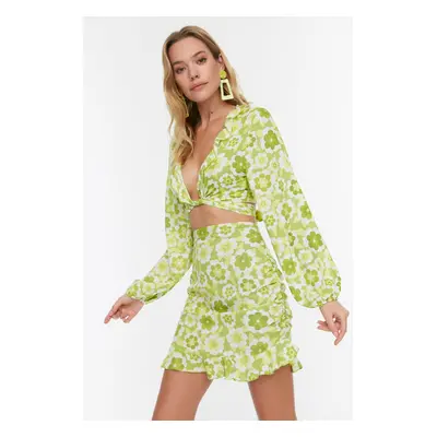 Trendyol Green Floral Print Beach Top-Top Set