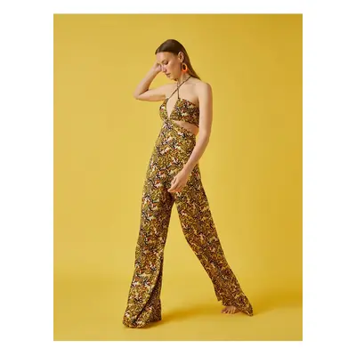 Koton Barbell Window Detail Patterned Jumpsuit