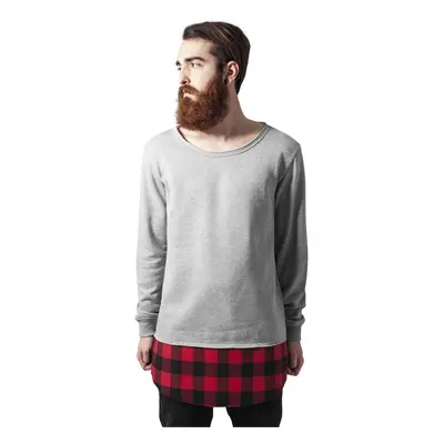 Long Flanell Bottom Open Edge Crewneck Grey/Block/Red