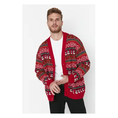 Trendyol Multicolored Unisex Oversize Fit Wide Pattern Christmas Knitwear Cardigan