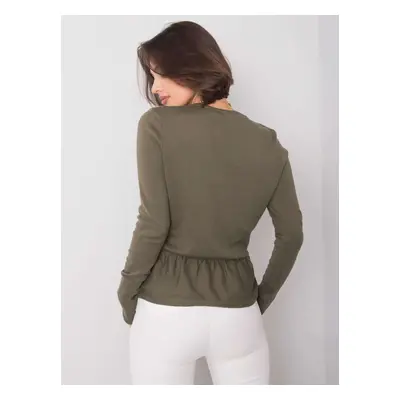 RUE PARIS Khaki pulóver V-nyakkal