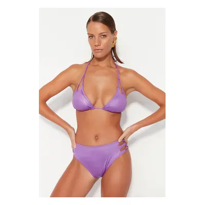 Trendyol Purple Cut Out/Windowed Shiny Lakk Printed High Derék, Normal Leg Bikini alsó