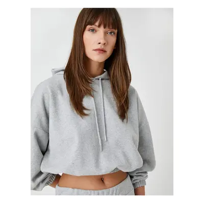 Koton Crop Hooded Sweatshirt with Elastic Waist