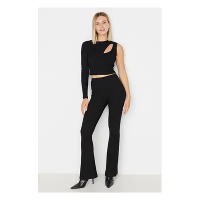 Trendyol Black Cut Out Detailed Single Sleeve Ribbed Flexible Knit Top-Upper Set