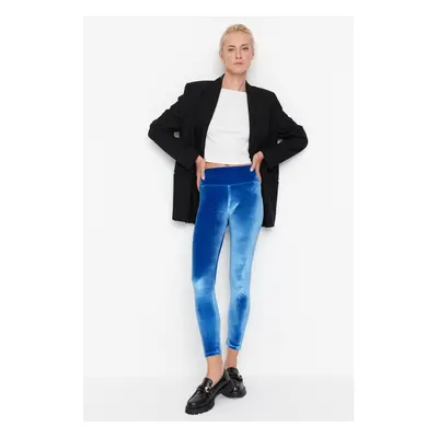 Trendyol Blue Rise derék, bársony kötött leggings