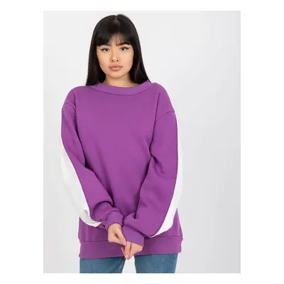 Purple hoodless sweatshirt with slits on the sleeves