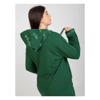 Dark green large zip-up sweatshirt with text