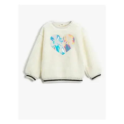 Koton Plush Sweatshirt Shiny Applique Detailed