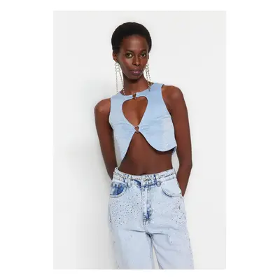 Trendyol Blue Crop Window/Cut Out Detailed Knitted Bustier with Accessories