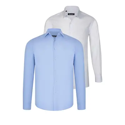 DUAL SET G726 DEWBERRY MENS SHIRT-WHITE-BLUE