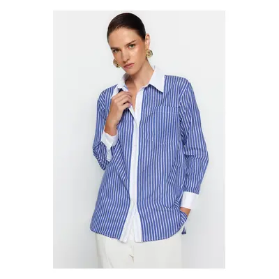 Trendyol Blue Striped Pocket Oversize / Wide Fit Woven Shirt