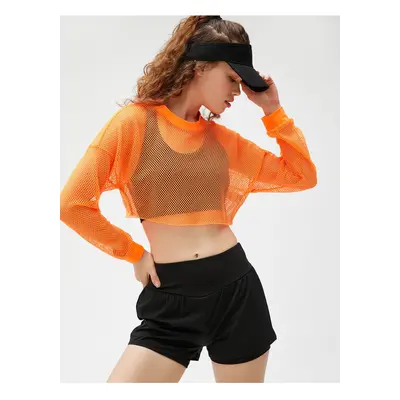 Koton Crop Mesh Sports T-Shirt Long Sleeve