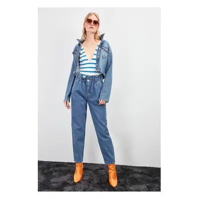 Trendyol Kék Derék Tire Super High Waist Mom Jeans