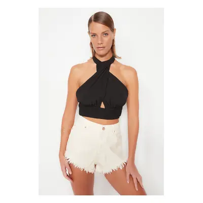 Trendyol Black Crop Woven Cut Out/Window Blouse