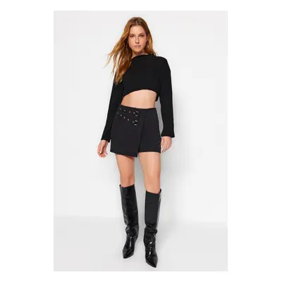 Trendyol Black Belt Woven Short Skirt