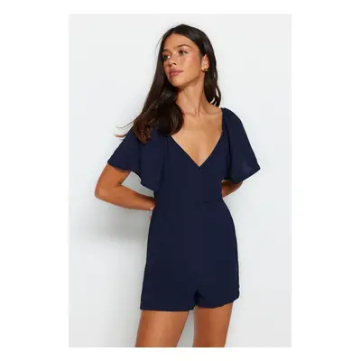 Trendyol Navy Blue Back Window Detailed Angel Sleeves Mini Woven Jumpsuit