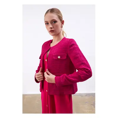 Gusto Collarless Tuvit Jacket - Fuchsia