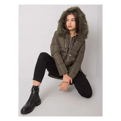 Women's khaki winter jacket with hood