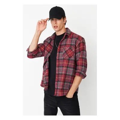 Trendyol Men's Burgundy Regular Fit Lumberjack Plaid Shirt