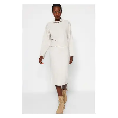 Trendyol Beige Normal Waist Thessaloniki/Knitwear Look Midi Pencil Skirt