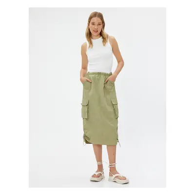 Koton Parachute Skirt Midi Large Pockets with Stopper Detail.