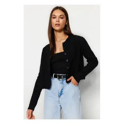 Trendyol Black Crop Soft Textured Blouse-Cardigan Knitwear Suit