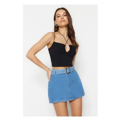 Trendyol Blue Belt Mini Denim Skirt