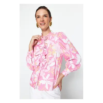 Trendyol Pink Floral Ruffled Chiffon Woven Shirt