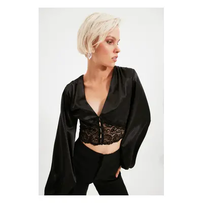 Trendyol Black Lace Detail Satin Blouse