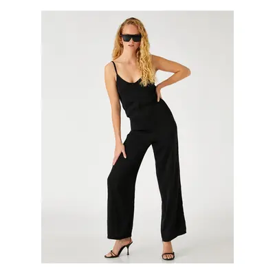 Koton Strapless Jumpsuit V-Neck Satin Look