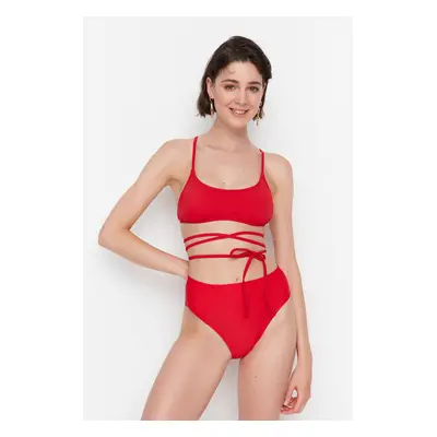 Trendyol Red High Waist Cup varrott bikini alsó