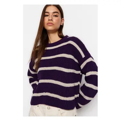 Trendyol Light Purple Crop Basic csíkos kötöttáru pulóver