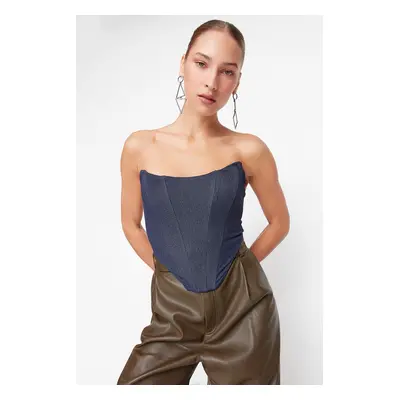 Trendyol Blue Denim-Look Knitted Bustier