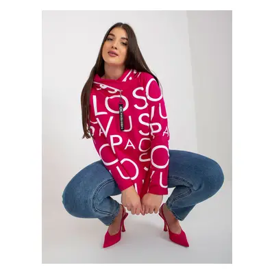 Fuchsia women's sweatshirt with plus size print with hood