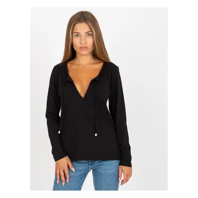 Basic black blouse with tied neckline RUE PARIS