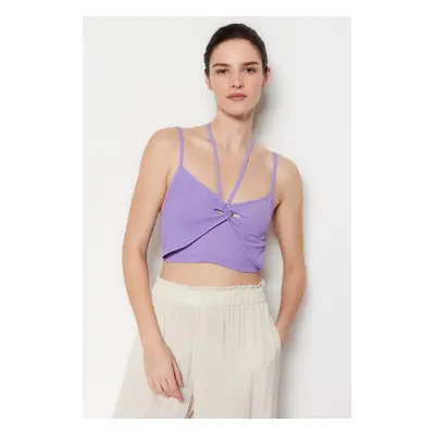 Trendyol Lilac Hangers and Window/Cut-Out Detail Knitted Crepe Knit Blouse