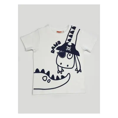 Denokids Pirate Dino Boy White Combed Cotton T-shirt