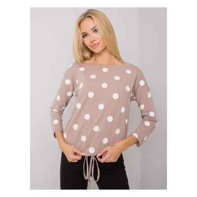 RUE PARIS Dark beige women's blouse with polka dots