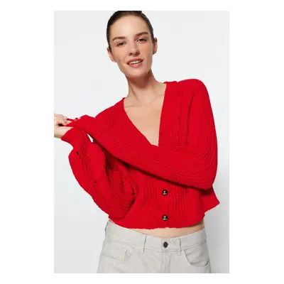 Trendyol Red Crop V nyaki kötöttáru kardigán