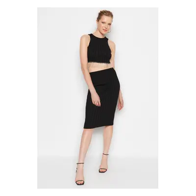 Trendyol Black Stone Detailed Knitwear Two Piece Set