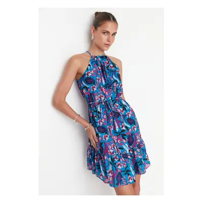 Trendyol Blue Floral Mini szőtt sifon bélelt ruha