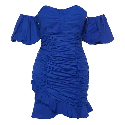 Trendyol Blue Limited Edition draped Mini Poplin szőtt ruha