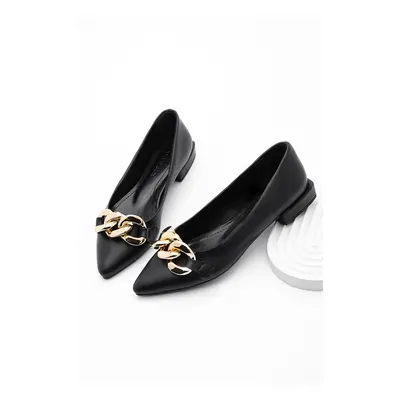 Marjin Women's Flats with Chain Pointed Toe Noyan Black