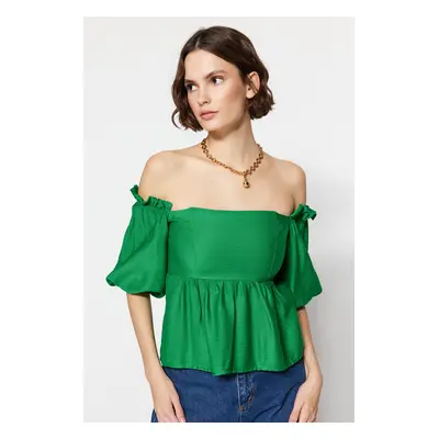 Trendyol Carmen Green Woven Collar Blouse