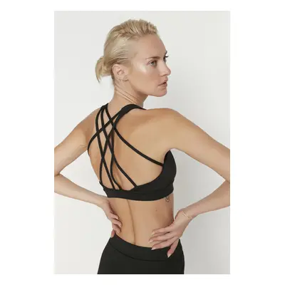 Trendyol Knitted Sports Bra with Black Support/Styling Back Cross Rope Strap