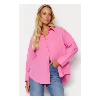 Trendyol Fuchsia Oversize/Creature Poplin Woven Shirt