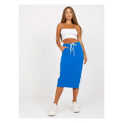 RUE PARIS dark blue sweatshirt midi skirt with stripes