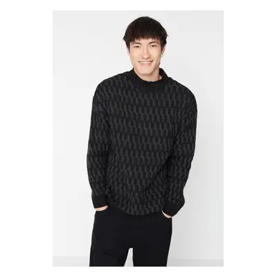 Trendyol Black Men's Oversize Fit Wide Fit Half Turtleneck Knitted Knitwear Sweater