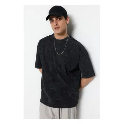 Trendyol Basic Oversize/Wide Cut Crew Neck Distressed/Pale Effect pamut póló