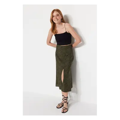 Trendyol Khaki Skirt with Viscose Fabric and Animal Print